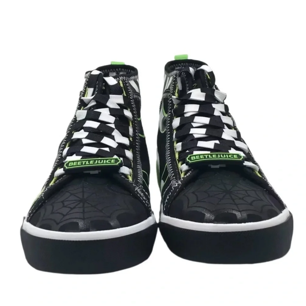 🐍Beetlejuice High-Top Sneakers Black Green Men’s Lace-Up Shoes Size 8